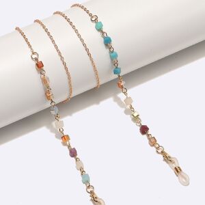 Gold-colored metal non-slip chain, with square crystal, for glasses and masks GL1717