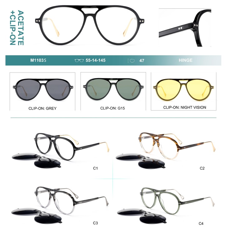 Plastic acetate frame + polarized clip-on Big City M1103S