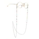 Silver-colored metal non-slip chain, with colorful triangular crystal, for glasses and masks GS036