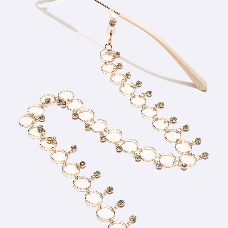 Gold-colored metal non-slip chain, with rhinestone, for glasses and masks GL1611