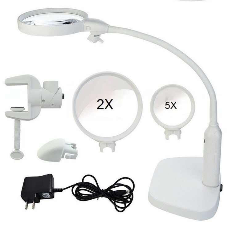 Лупа настольная с подсветкой 7763-XX, увеличение: 2X, 5X