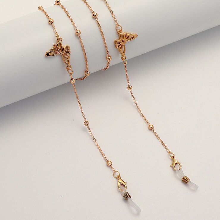 Gold-colored metal non-slip chain, with a butterfly, for glasses and masks GL1869