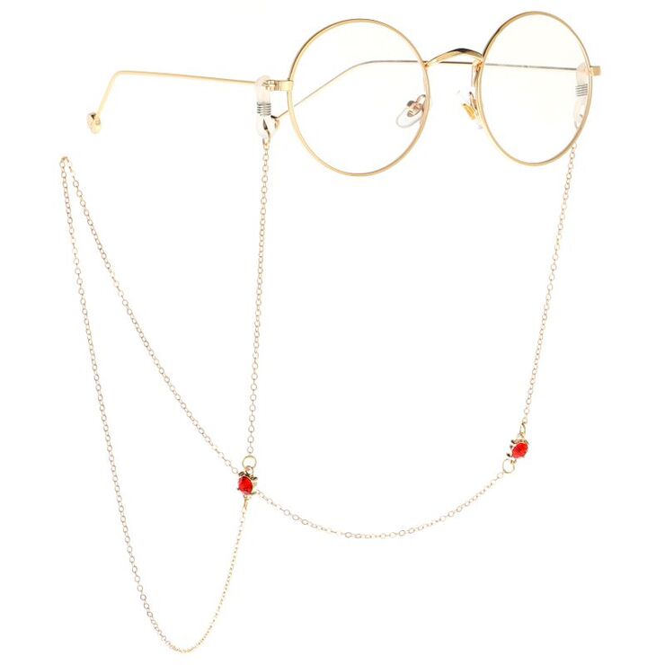 Металлическая нескользящая цепочка золотого цвета, с красными стразами, для очков и масок GL026