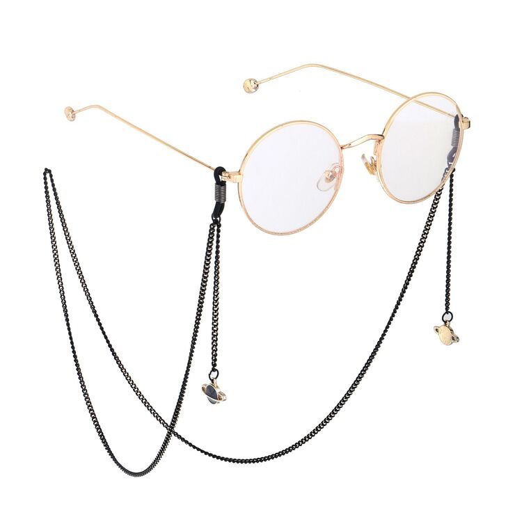 Black-colored metal non-slip chain, with pendant planet, for glasses and masks GL754