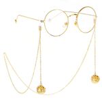 Металлическая нескользящая цепочка золотого цвета, с подвеской в виде полого шарика со стразами, для очков и масок GL252