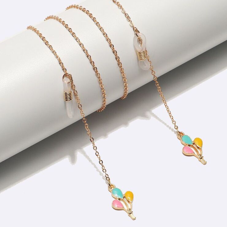 Gold-colored metal non-slip chain, with balloon pendant, for glasses and masks GL1496