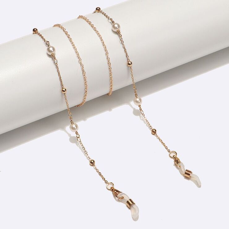 Gold-colored metal non-slip chain, with round gold and pearl, for glasses and masks GL1535