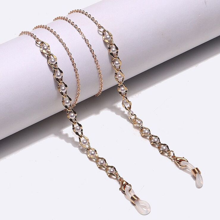 Gold-colored metal non-slip chain, with pearls, for glasses and masks GL1433