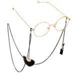 Black-colored metal non-slip chain, with pendant fan-shaped tassel, for glasses and masks GL708