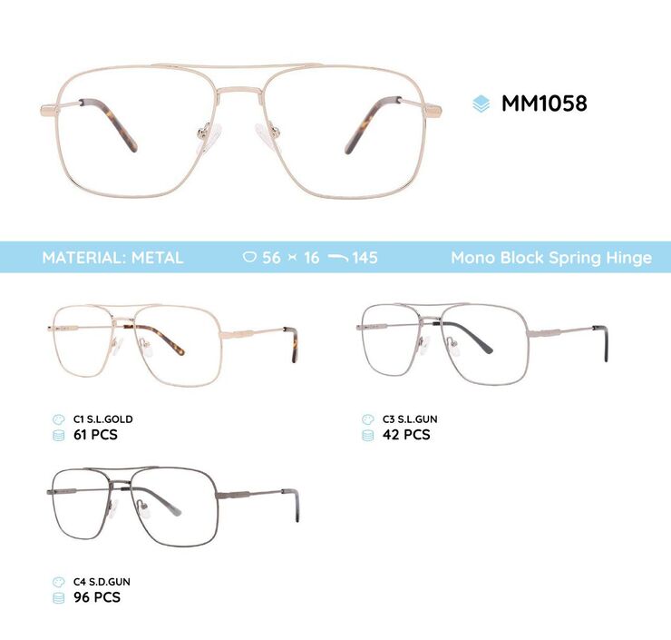 Metal men's frame for glasses with spring hinges MM1058
