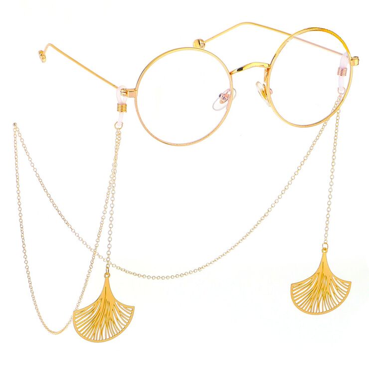 Gold-colored metal non-slip chain, with pendant leaf, for glasses and masks GL448