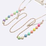 Gold-colored metal non-slip chain, with color round beads, for glasses and masks GL1449
