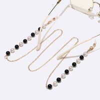 Gold-colored metal non-slip chain, with black and white pearl, for glasses and masks GL1549