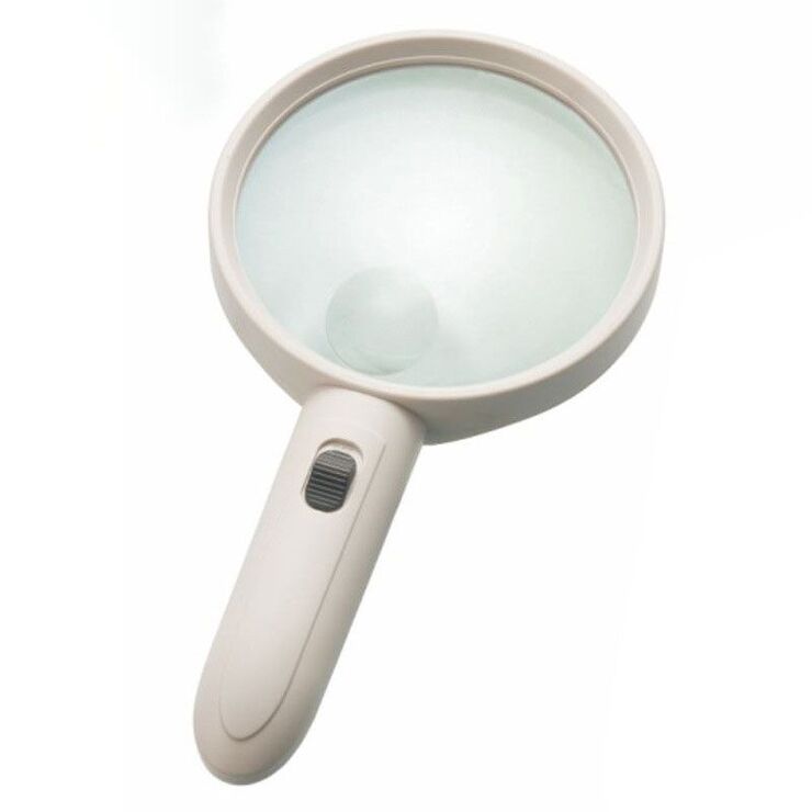 Magnifier with universal backlight, magnifying glass with handle 6B-9-XX, diameter 138 mm, magnification: 1.5X, 5X