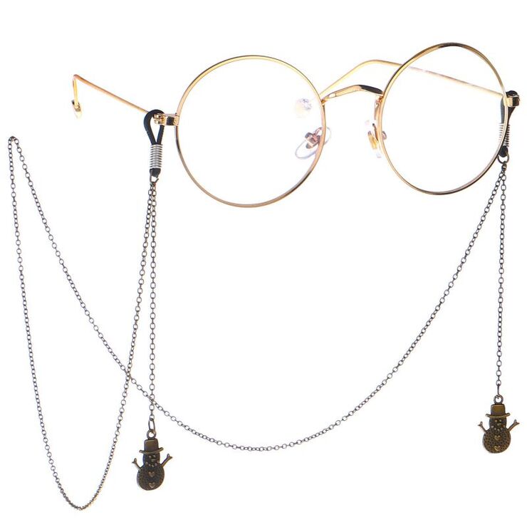 Bronze-colored metal non-slip chain, with a Christmas snowman pendant, for glasses and masks GL145
