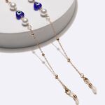Gold-colored metal non-slip chain, with blue eyes, pearl and beads, for glasses and masks GL1736