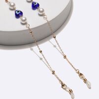 Gold-colored metal non-slip chain, with blue eyes, pearl and beads, for glasses and masks GL1736