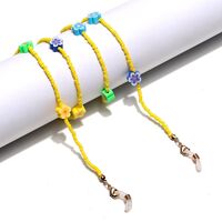 Gold-colored metal non-slip chain, with flowers and colorful rice beads, for glasses and masks GL1289-1