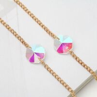 Gold-colored metal non-slip chain, with crystal octagonal beads, for glasses and masks GA051