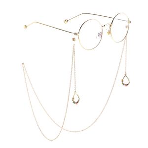 Gold-colored metal non-slip chain, with pendant water drop with diamond, for glasses and masks GL808