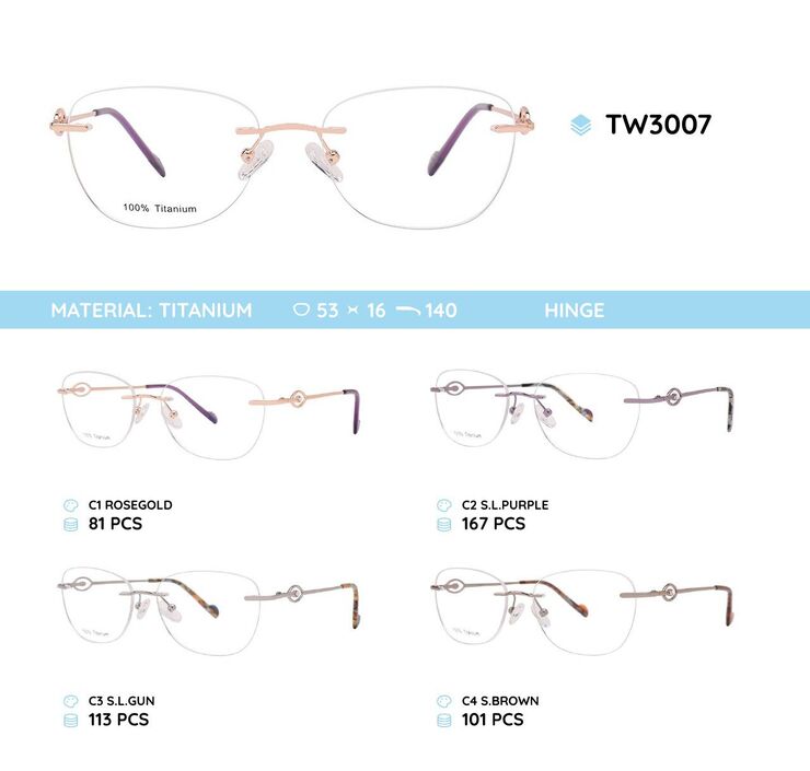 Rimless titanium metal frame TW3007