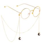 Gold-colored metal non-slip chain, with black moon and star pendant, for glasses and masks GL282