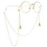 Gold-colored metal non-slip chain, with pearl light bulb pendant, for glasses and masks GL043
