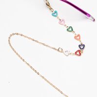Gold-colored metal non-slip chain, with colorful heart, for glasses and masks GL1897