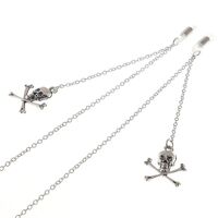 Silver-colored metal non-slip chain, with skull and cross, for glasses and masks GL058