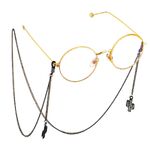 Black-colored metal non-slip chain, with pendant black cactus, for glasses and masks GL544