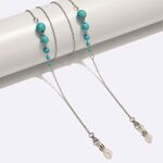 Silver-colored metal non-slip chain, with natural turquoise beads, for glasses and masks GL1582