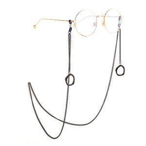 Black-colored metal non-slip chain, with pendant round, for glasses and masks GL889