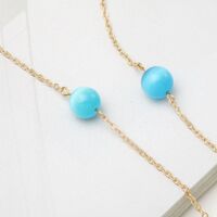 Gold-colored metal non-slip chain, with blue cat's eye beads, for glasses and masks GA049