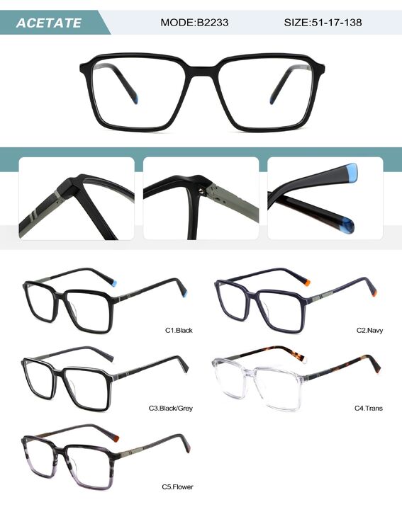 Plastic acetate frame for men with spring hinges B2233-DA