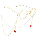 Gold-colored metal non-slip chain, with pendant red lips, for glasses and masks GL541
