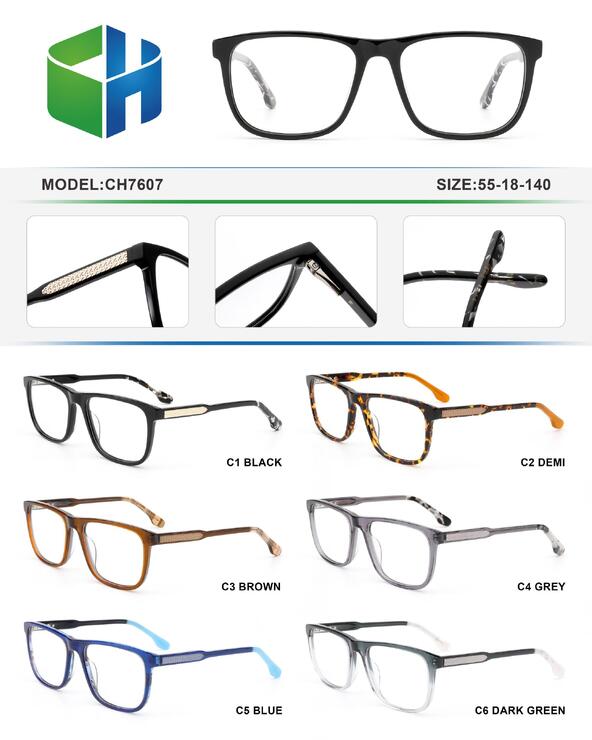 Plastic acetate frame with spring hinges CH7607-DA