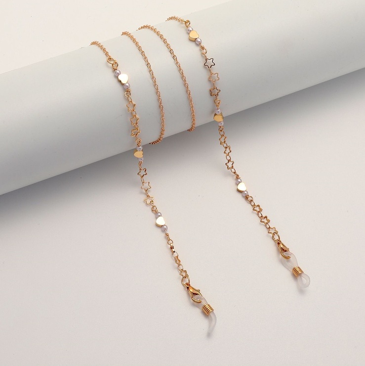 Металлическая нескользящая цепочка золотого цвета, с полой звездой и персиковым сердцем, для очков и масок GL1862