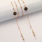 Gold-colored metal non-slip chain, with black chamomile and beads, for glasses and masks GL1857