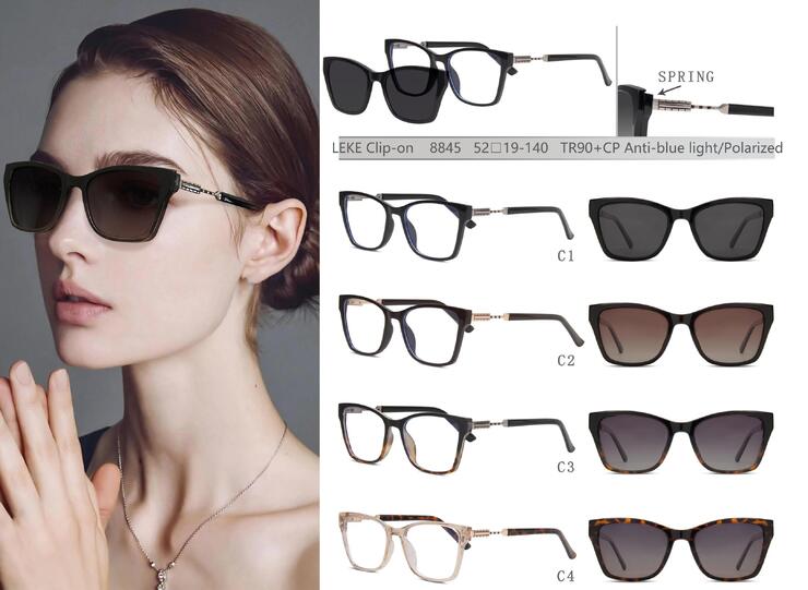 Оправа для очков пластиковая TR90+CP с защитой от синего света, с флексом + поляризационная солнцезащитная насадка (клипон) Leke LK8845