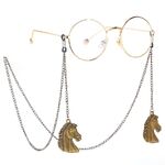 Bronze-colored metal non-slip chain, with horse pendant, for glasses and masks GL205