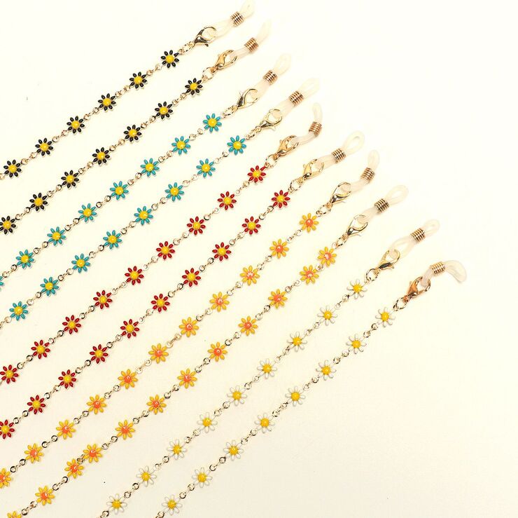 Gold-colored metal non-slip chain, with colorful daisy, for glasses and masks GL1875