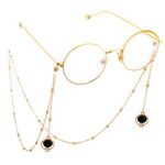 Gold-colored metal non-slip chain, with pendant black pearl and rhinestones, for glasses and masks GL579