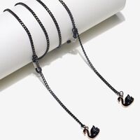 Black-colored metal non-slip chain, with pendant black swan, for glasses and masks GL596