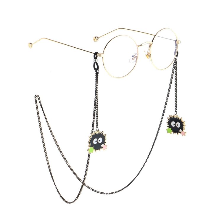 Black-colored metal non-slip chain, with pendant star briquettes, for glasses and masks GL840