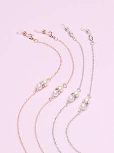 Золотые и серебряные цепочки для очков с жемчугом и стразами, набор из двух штук GM047