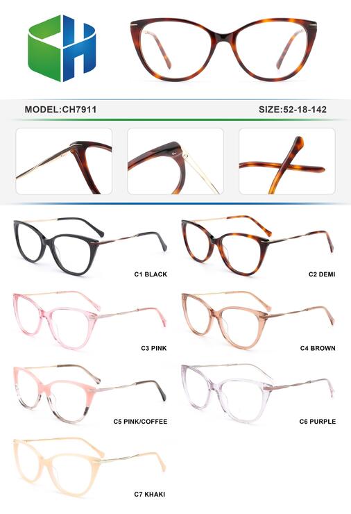 Plastic acetate frame for women with spring hinges CH7911-DA
