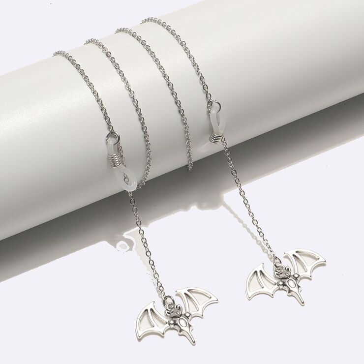 Silver-colored metal non-slip chain, with bat-shaped pendant, for glasses and masks GL1726