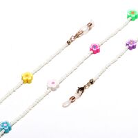 Gold-colored metal non-slip chain, with flowers and colorful rice beads, for glasses and masks GL1289-1