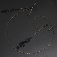 Black-colored metal non-slip chain, with pedant large musical note, for glasses and masks GL496