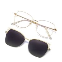 Оправа металлическая женская с защитой от синего света с флексом + магнитная солнцезащитная насадка (клипон) 7014-GT